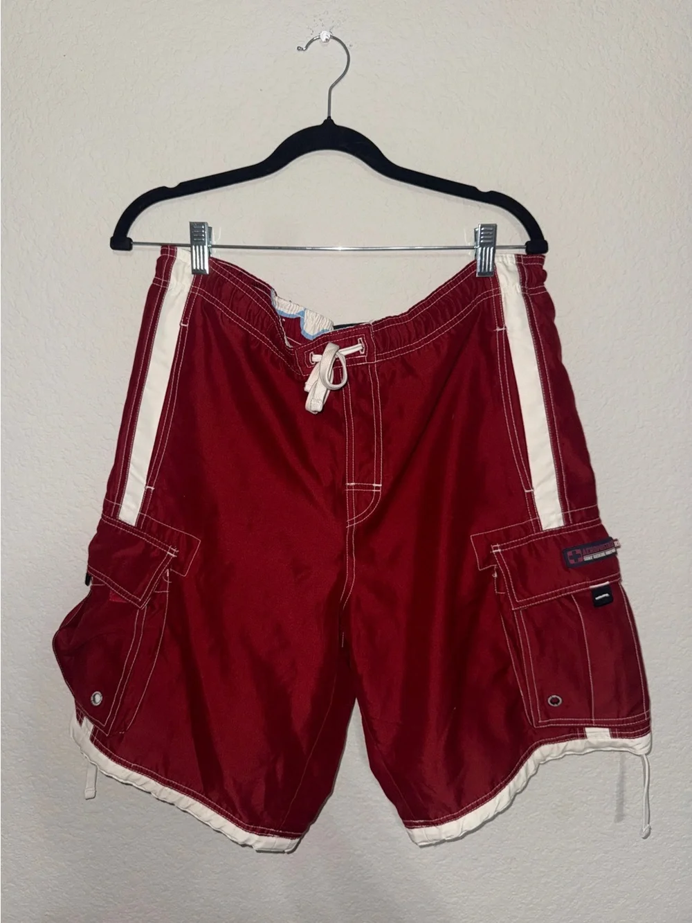Vintage Aeropostale Surf Rescue Cargo Board Shorts Swim Trunks Red Size S